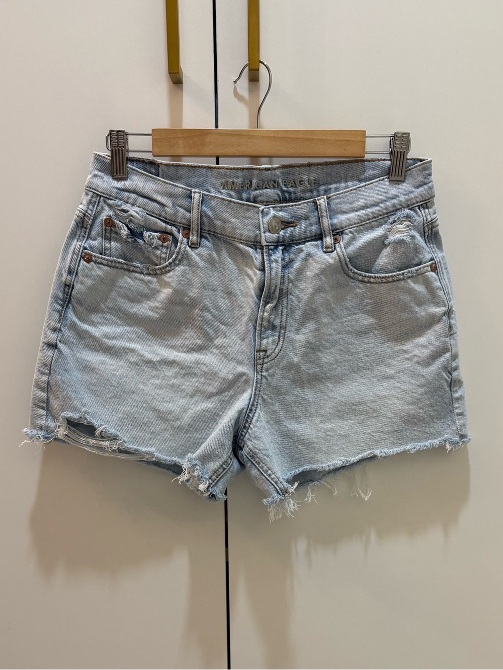 American Eagle Outfitters Strigid Light Wash Distressed Denim Shorts